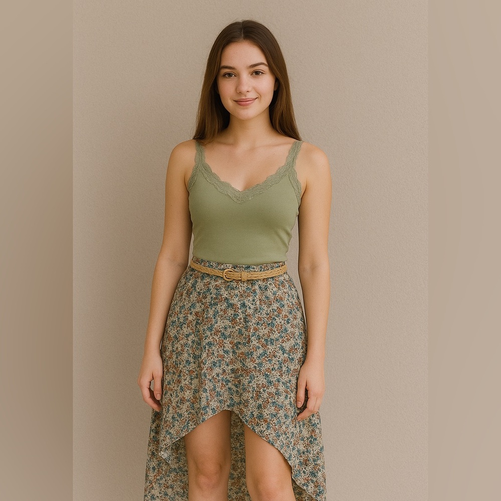 🤪🏷Never Used Stooshy high low floral skirt with gold belt
